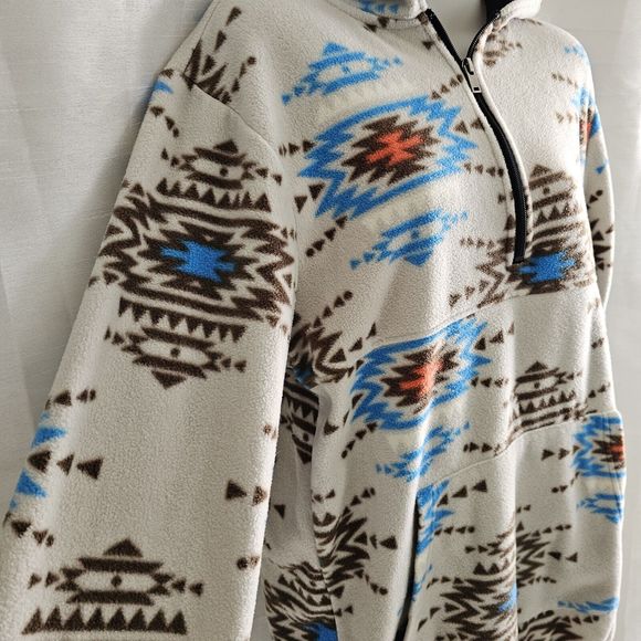 Men's Fleece Southwest Aztec Rebels & Nomads  Hooded Pullover 3/4 zip Size Small - Picture 5 of 10